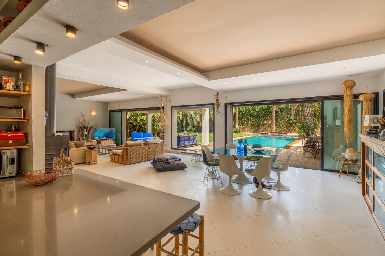 Modern kitchen with marble countertops