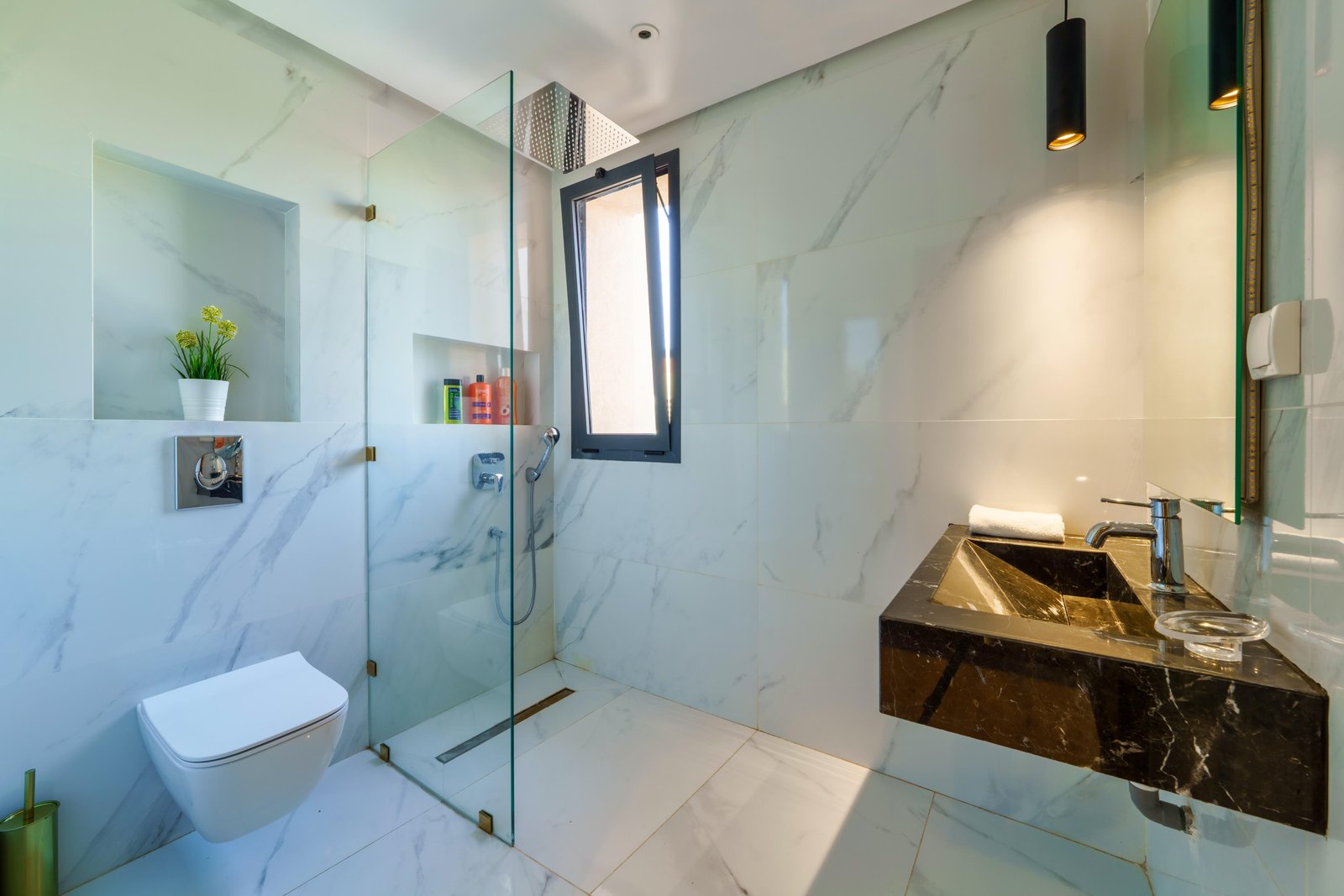 Modern kitchen with marble countertops